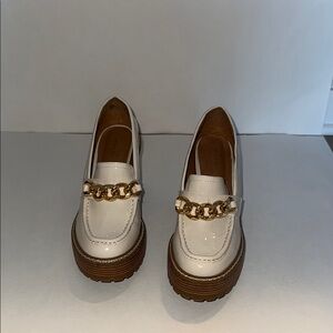 Cream and Gold Chunky Loafers with Chain Detail
